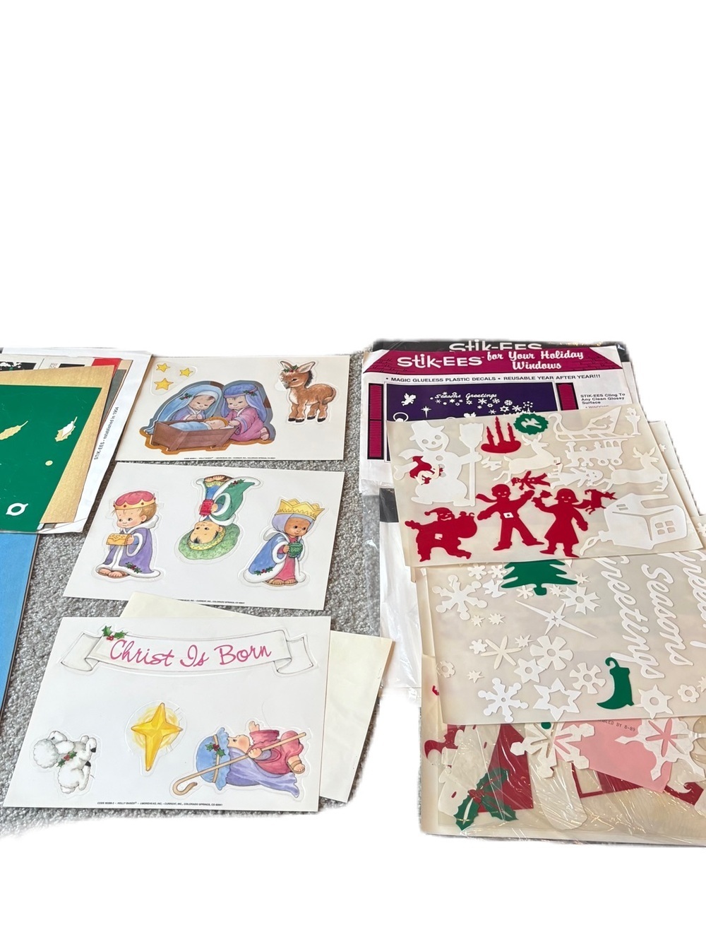 Vintage Stik-ees Holiday Window Stickers Christmas Jesus Nativity Angels Snow